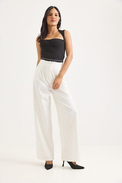 Raneel Kazançlı Alışveriş Wide Leg Belt Garnished Palazzo Trousers White