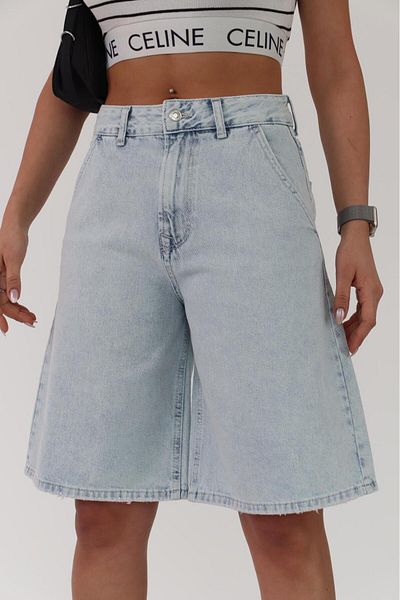 XBELLA DENİM Pantaloni scurți de denim de lungime lungă pentru femei Bermuda Albastru deschis