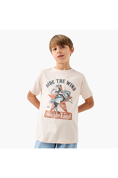 Juniors تي شيرت بطبعة جرافيكية ورقبة دائرية وأكمام قصيرة