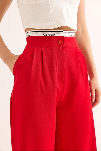 Raneel Kazançlı Alışveriş Wide Leg Belt Garnished Palazzo Trousers Red