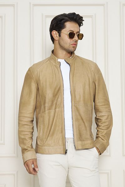 By Marki Marki Men's Reversible Genuine Leather Jacket – Suede & Glossy Leather, Zippered, Stand Collar, 67 cm - 507322