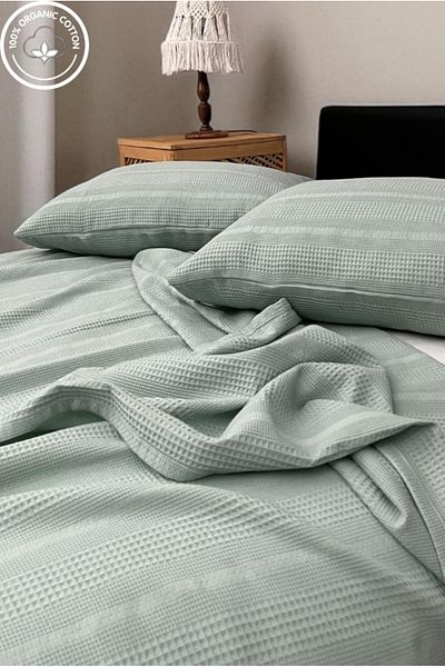 VESSİNOHOME 100% Cotton Pique Set 1 Breathable Pique + 2 Soft Pillowcases, Anti-Sweat, Stylish Design