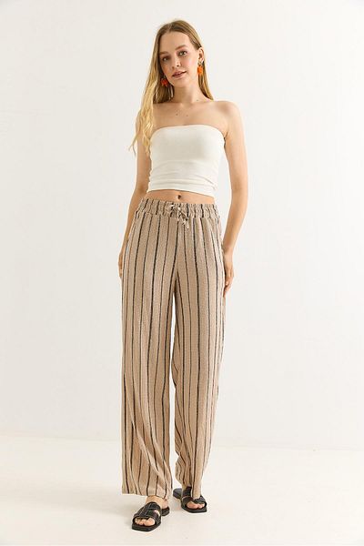 Raneel Kazançlı Alışveriş Wrapped Striped Relaxed Cut Pant Mink
