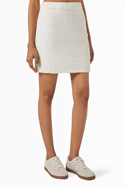 12storeez Bouclé Knitted Belted Cotton Cashmere Mini Women's Skirt, Cream