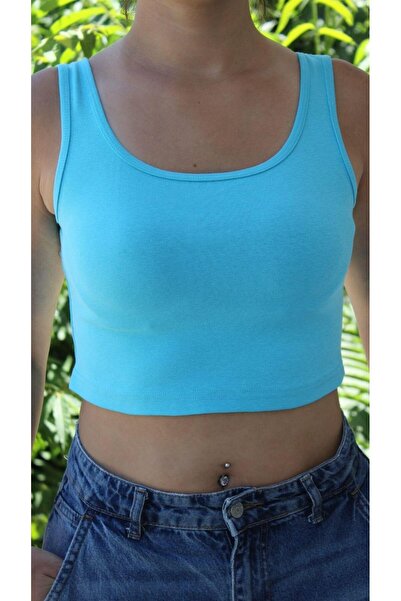 Afri Women's Blue Basic Rib Tank Crop – Lycra Sports Top