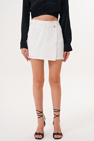 happinice Γυναικεία λευκή ψηλόμεση τζιν φούστα