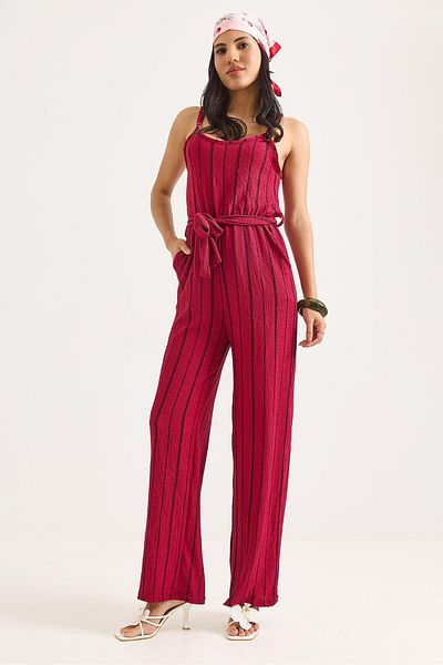 Raneel Kazançlı Alışveriş Women's Jumpsuit with Strap Belt and Pockets Claret Red