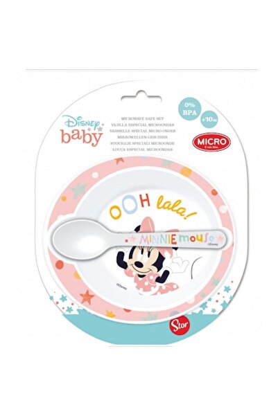 Javoli Σετ Bol Adanc + κουτάλι DisneyMinnie Baby, χωρίς BPA, ροζ και λευκό