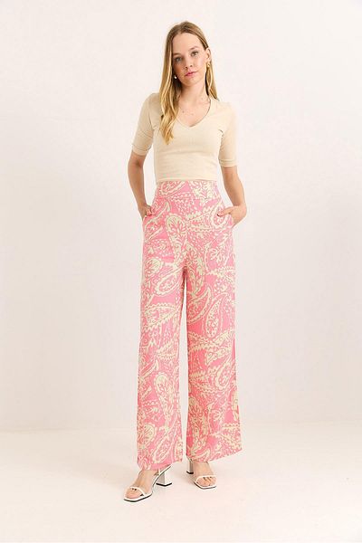 Raneel Kazançlı Alışveriş Wide Leg Thick Waist Belted Trousers Pink