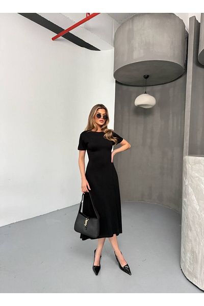 soBasic Κοντομάνικο φόρεμα Modal με κομμένο μέρος κάτω από το γόνατο