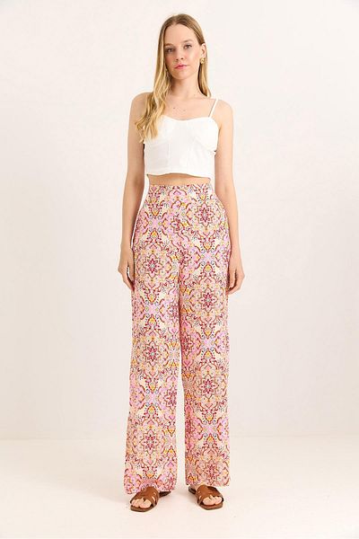 Raneel Kazançlı Alışveriş Wide Leg Pants with Thick Waist Belt Mixed