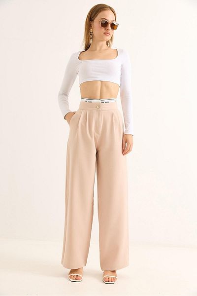 Raneel Kazançlı Alışveriş Wide Leg Belt Garnished Palazzo Trousers Mink