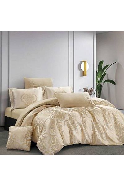 Pazar Home Bedding Bazaar Home Drake Jacquard 7 Piece King Bedspread - Dark Beige with Stitched Fill