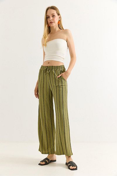 Raneel Kazançlı Alışveriş Wrapped Striped Relaxed Cut Trousers Green