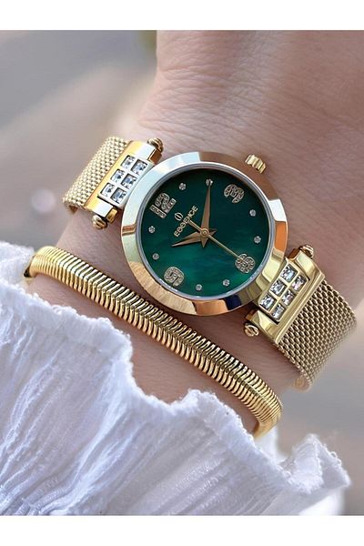 Essence Steel Case and Cord 2 Years Warranty 3 Atm Water Resistant Women's Wristwatch + Bracelet Esm120