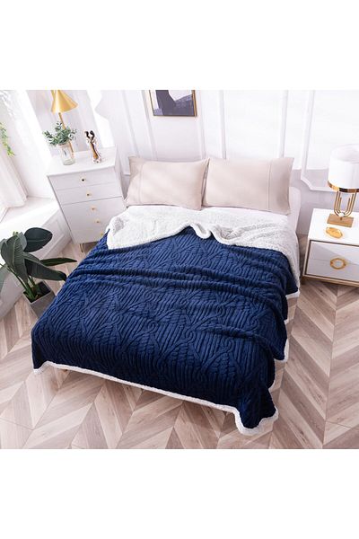 FIONNA.RO Cocolino Blanket With Fur - Navy Blue