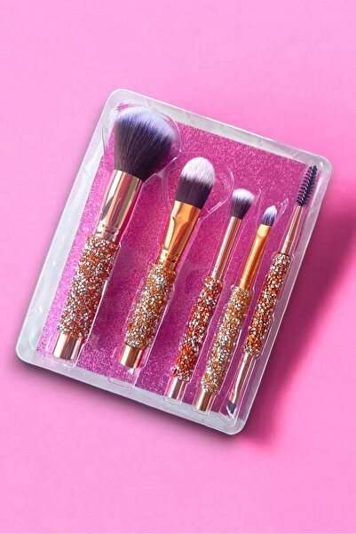 shai Pink Color 5-Piece Glitter Detailed Makeup Brush Set