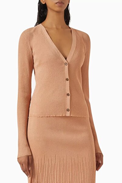 12storeez Viscose Women's Cardigan with Thin Rib and Mother Pearl Buttons