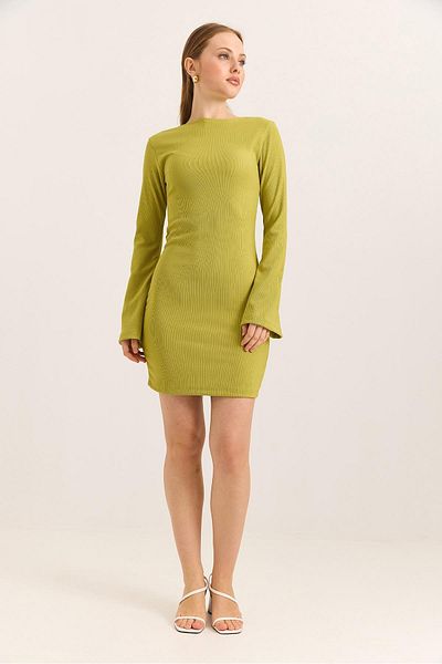 Raneel Kazançlı Alışveriş Turtleneck Backless Spaghetti Sleeve Fat Green Dress