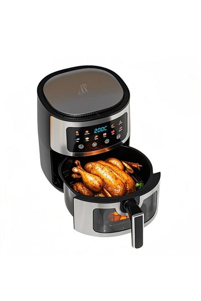 HALEY Friteuza cu Aer Cald 8L, 10 Programe, 1400W, Panou Tactil, Non-Stick + 100 Bucati Hartie de Copt