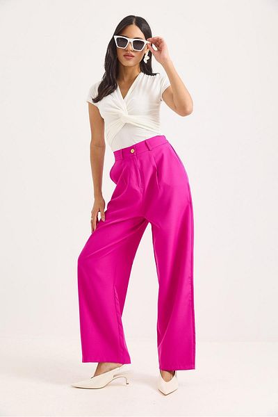 Raneel Kazançlı Alışveriş High Waist Wide Leg Trousers Fuchsia