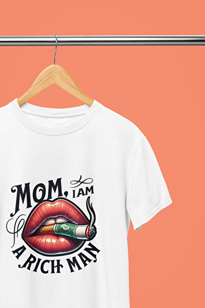 MAGORS تي شيرت نسائي قطني برقبة دائرية مطبوع عليه MOM I AM A RICH MAN