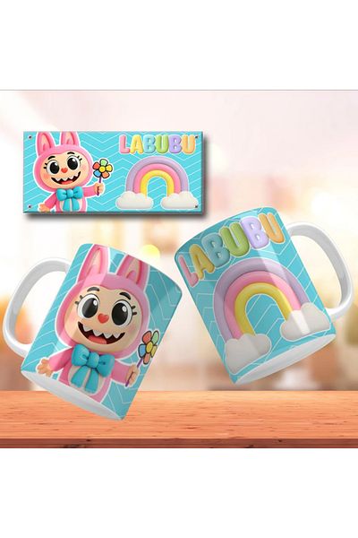 ADORAGE Labubu Dreamy Bloom Mug – 330 ml | Adorable Pink Labubu with Flower & Rainbow Design