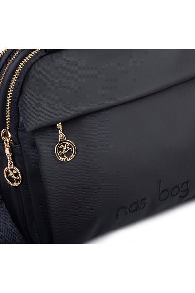 Nas Bag Geantă de umăr și crossbody cu mai multe compartimente pentru femei (25x20 cm) Black Buzzy