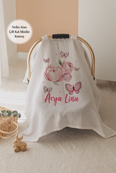 Lilabio %100 Pamuk İsme Özel Çift Katlı Müslin Puset Örtüsü - Tomurcuk Çiçek ...