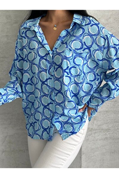 İLKCET MODA Cămașă confortabilă pentru femei oversize cu model din satin