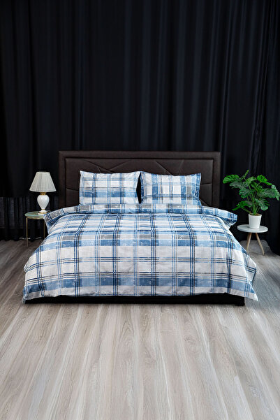 FAVORA Piemo Double Duvet Cover Set with Elastic Sheet - Blue