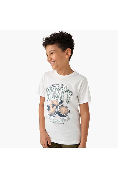 Juniors Graphic Print Crew Neck T-shirt with Short Sleeves