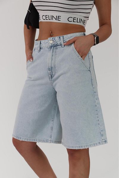 XBELLA DENİM Pantaloni scurți de denim de lungime lungă pentru femei Bermuda Albastru deschis