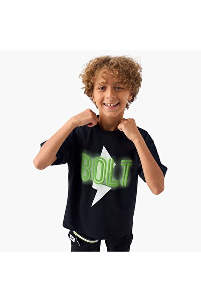 Juniors Graphic Print T-shirt with Short Sleeves