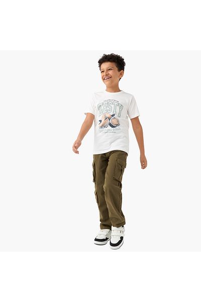 Juniors Graphic Print Crew Neck T-shirt with Short Sleeves