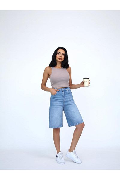 Zeo Basic Pantaloni scurți de denim Lycra MID-LONG MID-LONG DE FEMEI