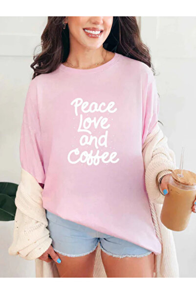 Sarah's Boutique Tricou de damă – 100% bumbac – Minimalist „PEACE LOVE COFFEE”