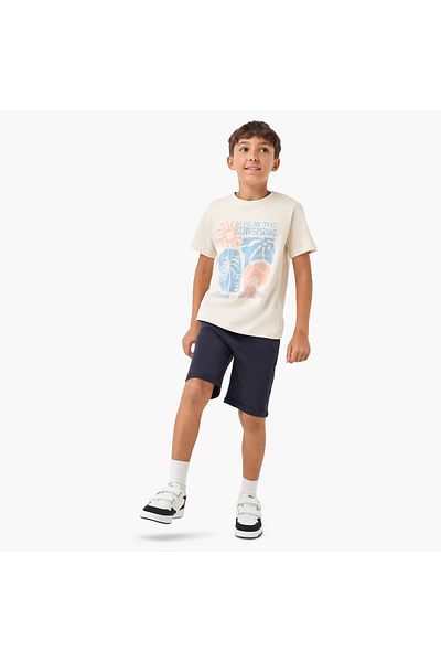Juniors Graphic Print T-shirt with Crew Neck and Short Sleeves