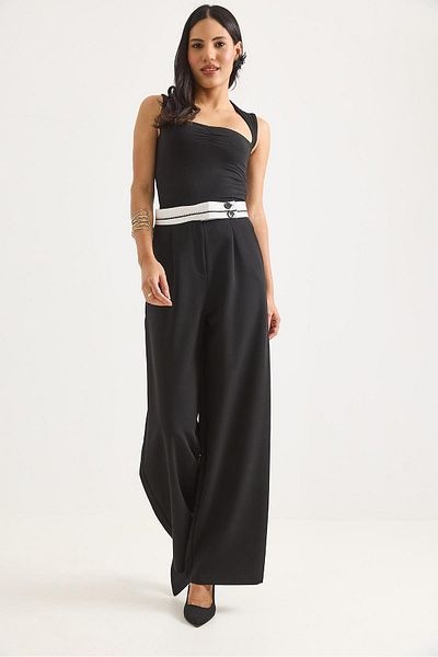 Raneel Kazançlı Alışveriş Wide Leg Waist Garnished Trousers Black