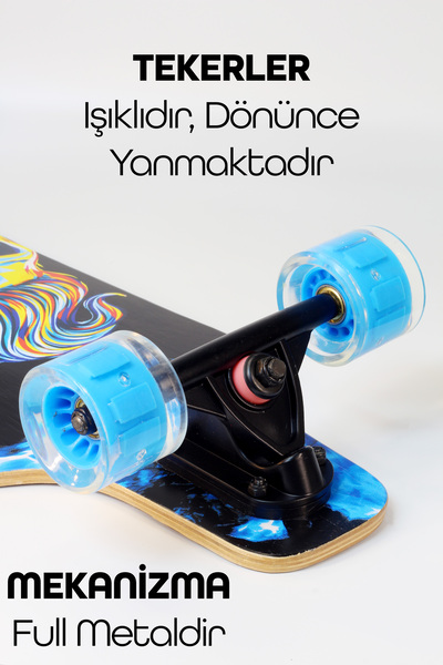 NUBLADO Işıklı Kaykay Silikon Teker Sessiz Semi-PRO Skeleton Model Zımparalı Skateboard Longboard 80 cm 3169