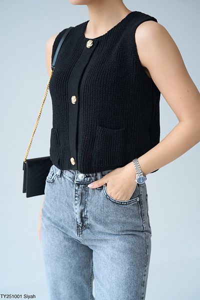Haticepalas Vestă de tricotaj cu nasturi aurii din tricot Thessaloniki pentru damă