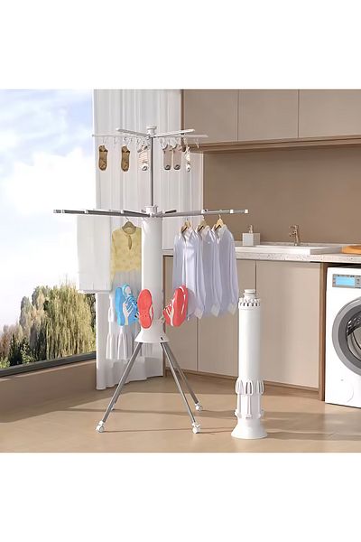 GENERAL Two-tier clothesline and clothes hanger with foldable shoe rack