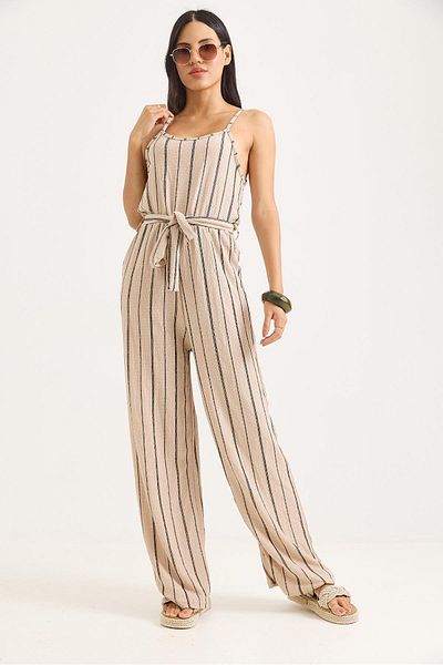 Raneel Kazançlı Alışveriş Women's Jumpsuit with Strap Belt and Pockets Mink