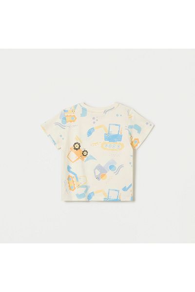 Juniors All-Over Print T-shirt with Crew Neck and Short Sleeves
