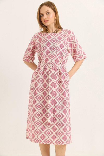 Raneel Kazançlı Alışveriş Pocket Belt Detailed Slit Woven Linen Dress White
