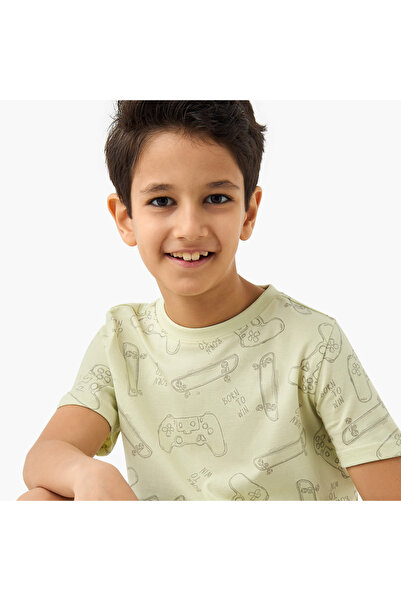 Juniors Gamer Print T-Shirt with Short Sleeves