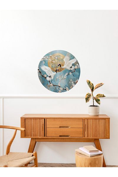 aiki Stil japonez, model de macara și flori, sticlă, autocolant de perete, 50x50cm