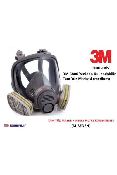 3M 6800 Tam Yüz Maskesi + ABEK1 Filtre Tehlikeli Kimyasallar (Amonyak Dahil) ...