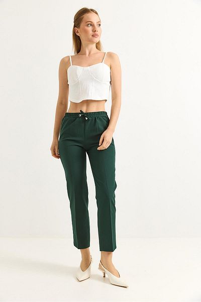 Raneel Kazançlı Alışveriş Elastic Waist Short Leg Double Crepe Trousers Dark Green