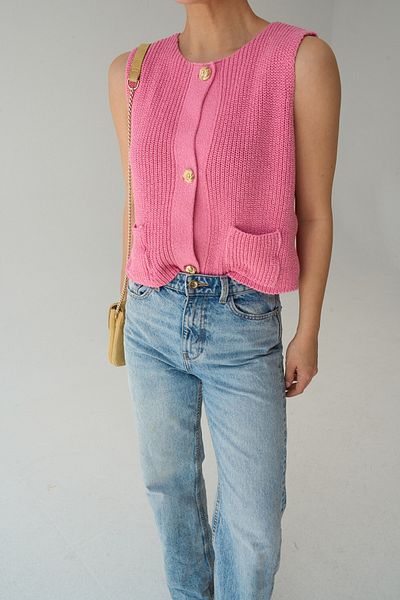 Haticepalas Women's Crew Neck Thessaloniki Knitted Gold Buttoned Knitwear Vest